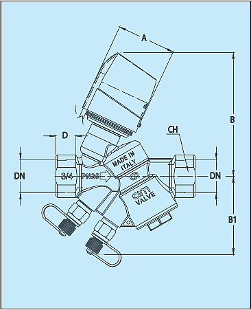 Чертеж Балансировочный клапан Cimberio 795 (Cim 795) Ду25 Ру25 автоматический нормально закрытый