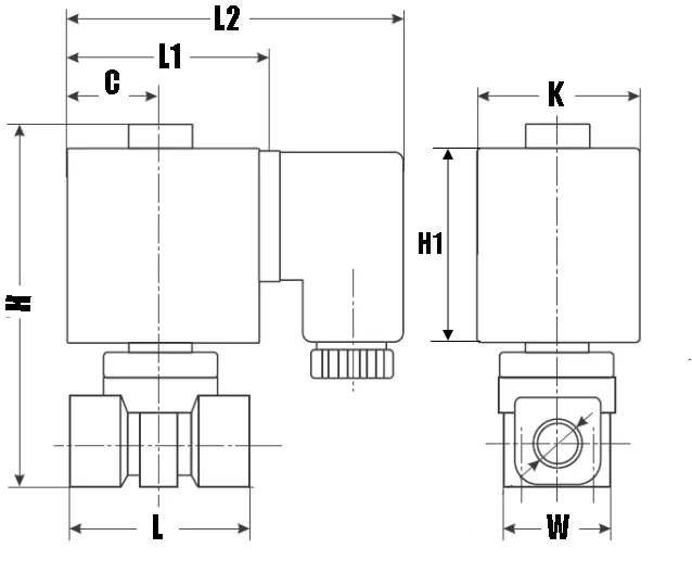 Клапан электромагнитный соленоидный двухходовой миниатюрный DN.ru-DHSM31 прямого действия (НЗ) Ду8-2.5 (1/4 дюйм), Ру12 корпус - латунь, уплотнение EPDM, резьба G, с катушкой S91B 24В