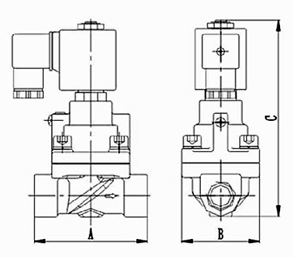 Клапан электромагнитный соленоидный двухходовой поршневый DN.ru-V2W-901P-NC на высокое давление Ду40 (1 1/2 дюйм), Ру6-80 корпус - сталь 304, уплотнение - PTFE, резьба G, с катушкой 220В