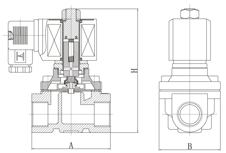 Клапан электромагнитный соленоидный двухходовой DN.ru-DW21-NO-S прямого действия (НО) Ду15-15 (1/2 дюйм), Ру10 корпус - сталь 304, уплотнение - NBR, резьба G, с катушкой SD01B 24В