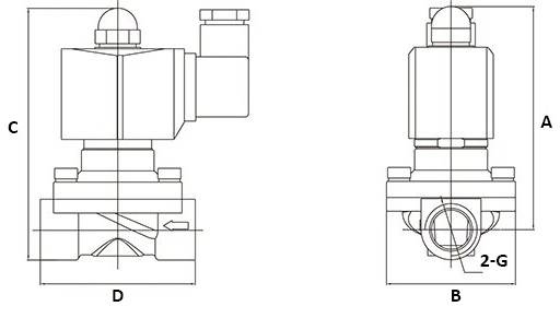 Клапан электромагнитный DN.ru VS331-ET-NC-220VAC 2ʺ Ду50 Ру10, соленоидный двухходовой, корпус - нержавеющая сталь 304, уплотнение - EPDM, резьбовой, нормально закрытый, прямого действия, катушка - 220В