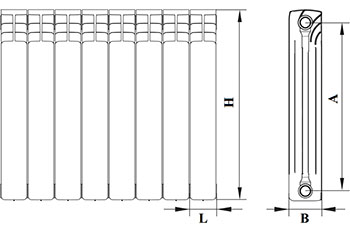 Радиатор биметаллический секционный Benarmo BM 350 8 секций RAL 9016 (цвет - белый), боковое подключение, универсальное