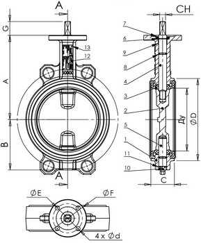 Затвор дисковый поворотный Tecofi VPI 4449 Ду80 Ру16 с электроприводом ГЗ-ОФ-45/11(К), 220В