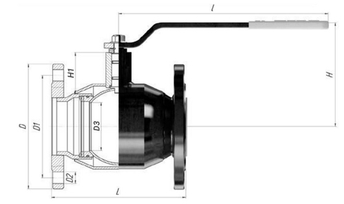 Кран шаровой ALSO КШ.Ф.З.150.25-02 Ду150 Ру25  стандартнопроходной в строительную длину задвижки, присоединение - фланцевое, корпус - сталь 09Г2С, уплотнение - PTFE, управление - ручка/рычаг