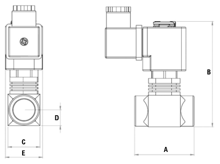 Схема подключения Клапан электромагнитный АСТА ЭСК 276 3/4″ Ду20 проходное сечение 2.5 мм Ру5 НО прямого действия латунный, уплотнение плунжера - Viton, 24 В