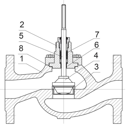 Клапан регулирующий АСТА Р123-CM-1 Ду50 Ру25, фланцевый неразгруженный, корпус – высокопрочный чугун, Тmax=220°C, с пневмоприводом ППМ350 (0.8-2.4) и ЭПП121 (4-20 мА), без фильтр-регулятора