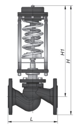 Регулятор давления Broen TD57-FA-025 ″до себя″ Ду25 Ру16, с импульсной трубкой и фитингом, диапазон настройки - 3-9 бар, фланцевые, корпус - чугун