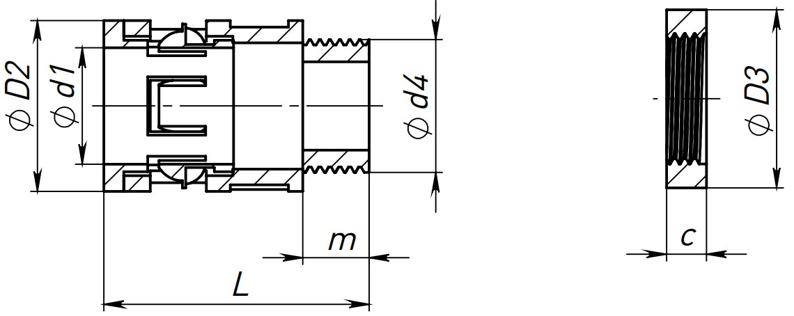 Коннекторы EKF KN-T Дн16-32 для гофрированных труб, материал – полипропилен, цвет – серый