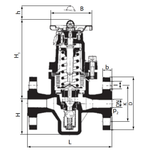 Клапан редукционный Гранрег KAT41-04F 1″ Ду25 Ру40 диапазон рабочих давлений 0.14-1.7 бар, тип присоединения-фланцевый