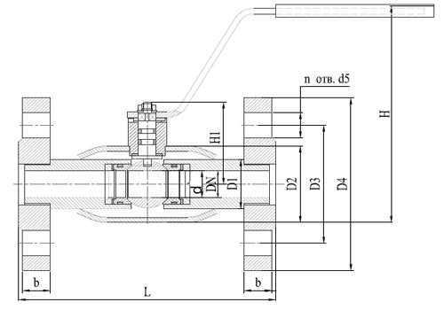 Кран шаровый КВО-АРМ серия 12 Ду300 Ру25 фланцевый цельносварной, полный проход, управление ручка-рычаг, корпус – углеродистая сталь