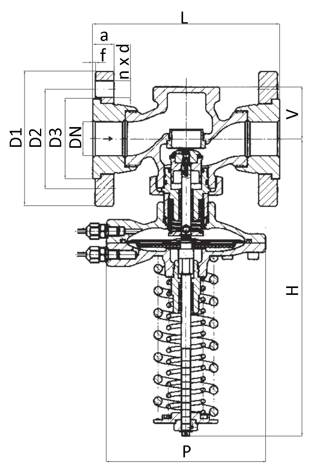 Регулятор перепада давления LDM RD122D Ду15 Ру25 Kvs1 прямого действия, корпус - чугун, фланцевый, Tmax до 150°С, диапазон настройки 23 (30-210 кПа)