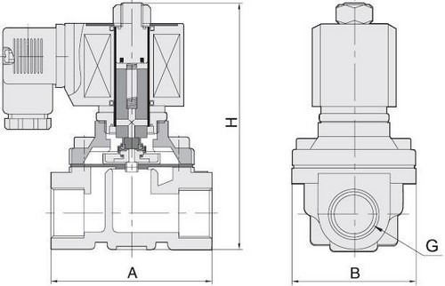 Эскиз Клапан электромагнитный Smart SM-5563 G 1 1/2″ Ду40 Ру10 резьбовой, прямого действия, нормально закрытый, латунный, уплотнение FKM, AC 24V