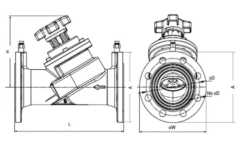 Клапаны балансировочные Reon RSV55 Ду40-300 Ру16, ручной, тип присоединения - фланцевый, корпус - высокопрочный чугун GGG40, уплотнение - EPDM