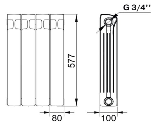 Радиатор биметаллический RIFAR Monolit VENTIL 500х6 секций, мощность 1176 Вт, подключение резьбовое - 3/4″, нижнее правое, цвет - белый