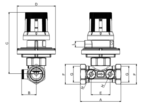 Регулятор перепада давления автоматический Valtec VT.041.G.30006 1″ Ду25 Py25 50-300 мбар ВР, корпус - латунь